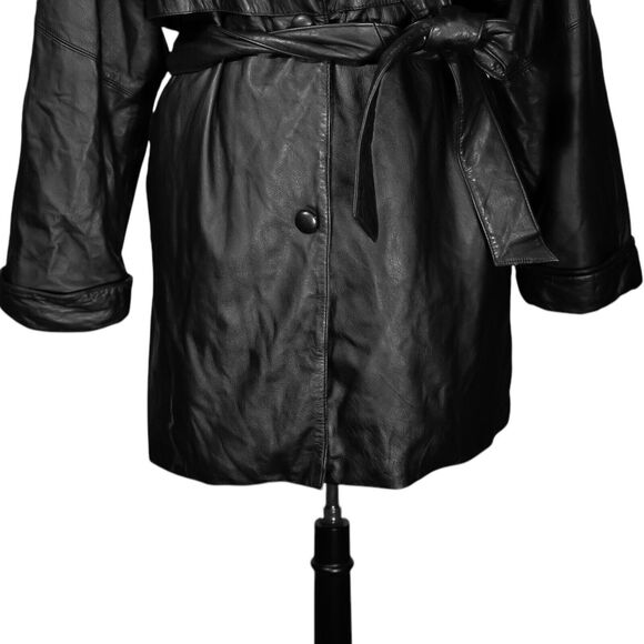 Wilsons Leather Jacket Women's Black Belted Insulated Button Thinsulate Long L - Picture 6 of 9